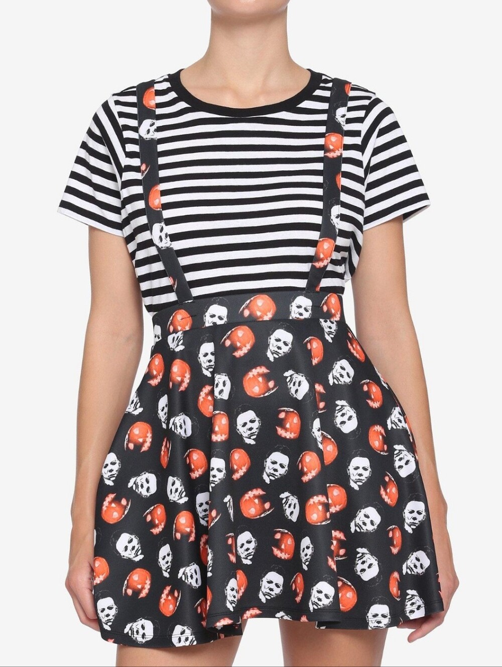 Hot Topic Halloween Michael Myers Pumpkin Suspender Skirt Size XS Pre Owned